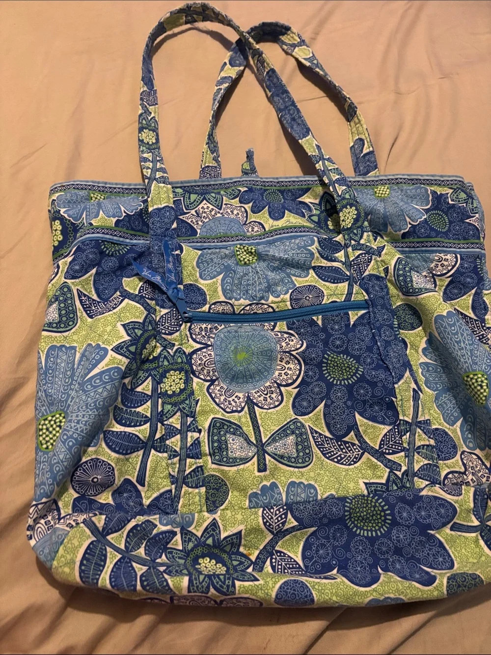 Floral Blue & Green Pattern Tote Bag